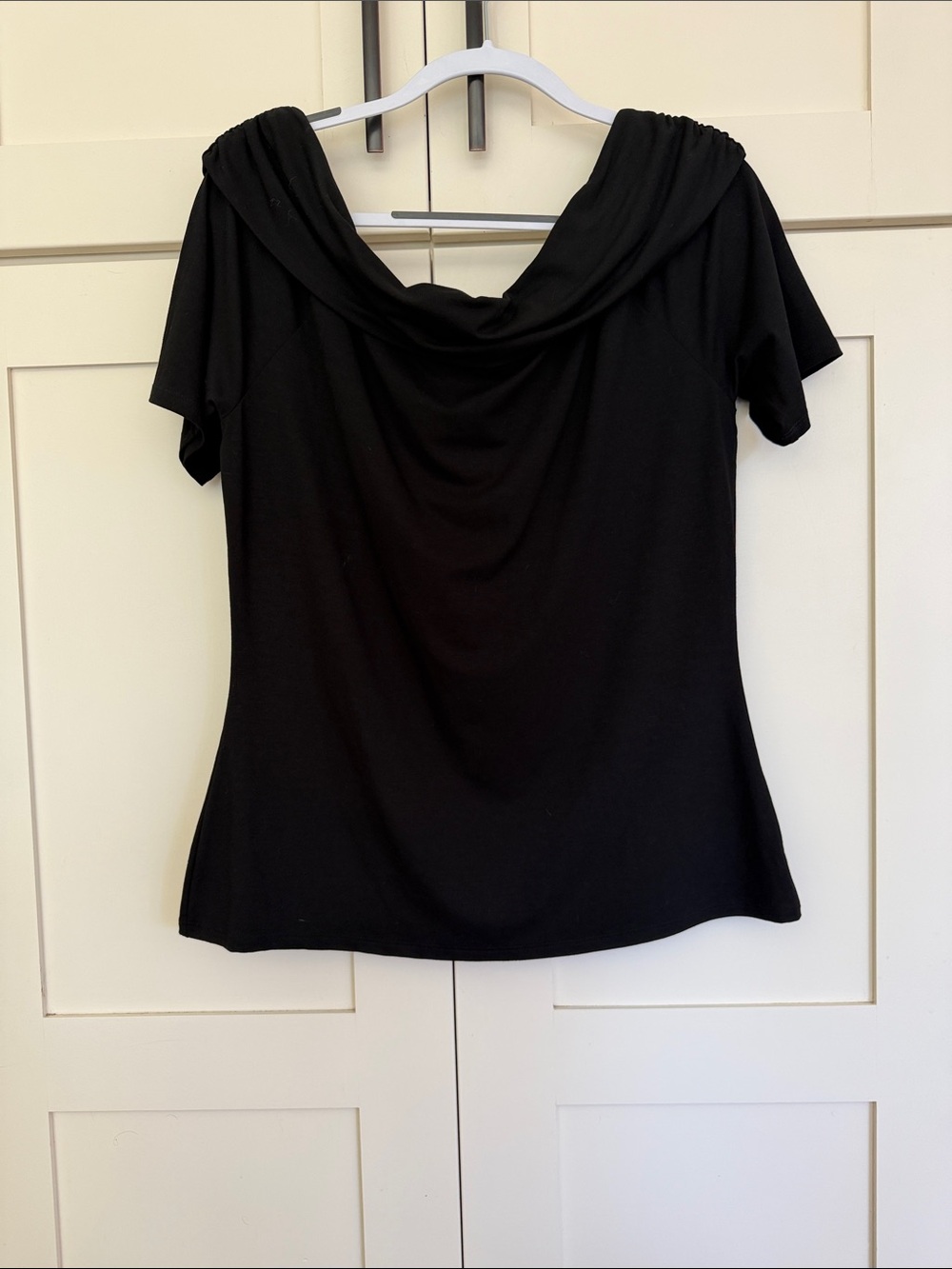 White House Black Market Black Cowl Neck Off-Shoulder Top